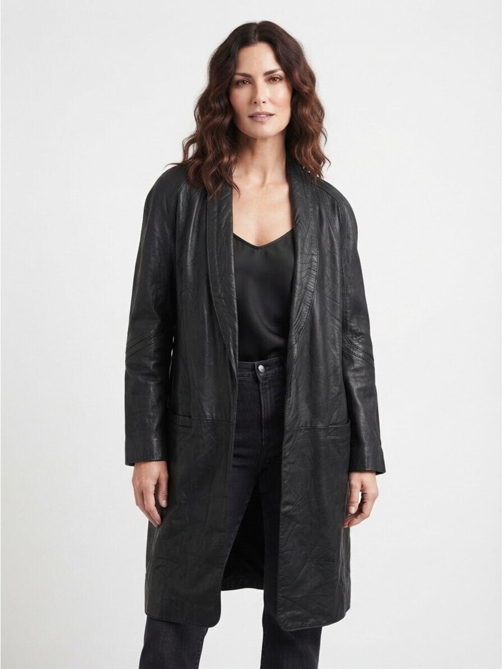 Vintage Jacqueline Ferrar Genuine Leather Long Jacket Coat Size L